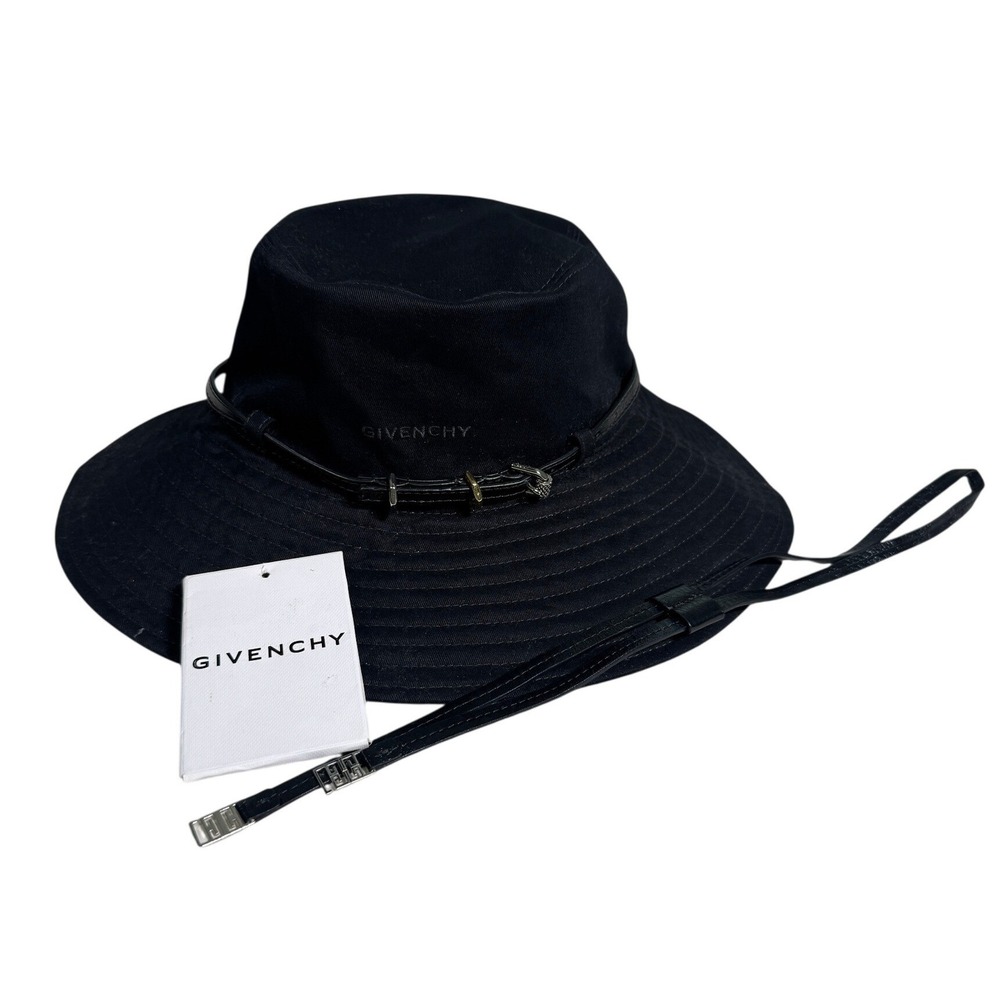 Givenchy Plage Bucket Hat Black w/ Leather Band polished hardware 4G Logo Straps